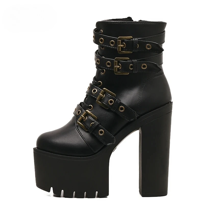 Sexy Rivet Black Ankle Boots Women Platform Soft Leather Autumn Winter Ladies Boots with Zipper Ultra High Heels Shoes