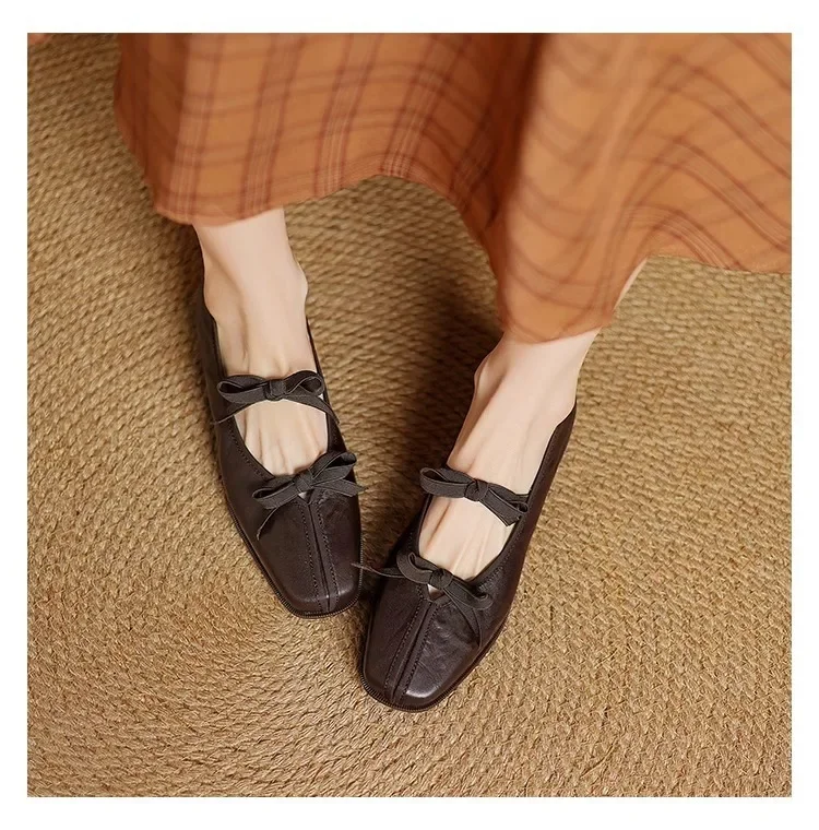 Mary Jane New Women Shoes Ballet Bow Square Toe Mid Heels Nude Shoes Fashion Casual Elegant Shallow Pumps