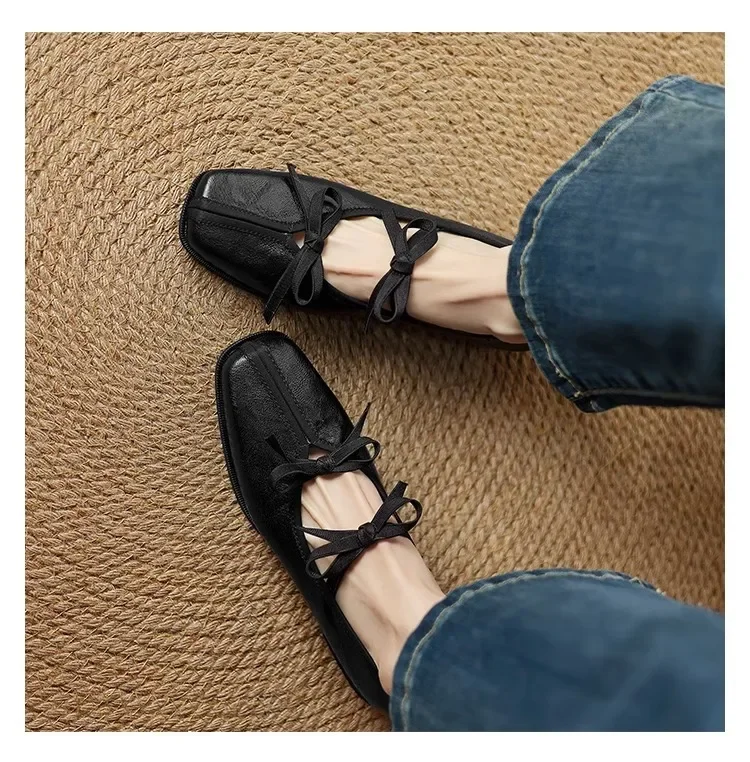 Mary Jane New Women Shoes Ballet Bow Square Toe Mid Heels Nude Shoes Fashion Casual Elegant Shallow Pumps