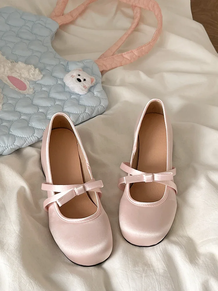Pink Bow Knot Mary Janes Women's Oes Summer 2025 New Soft Round Head Ballet Flat Mouth Single Oes Faionable Casual Pink Bow Knot Mary Janes Women's Oes Summer 2025 New Soft Round Head Ballet Flat Mouth Single Oes Faionable Casual