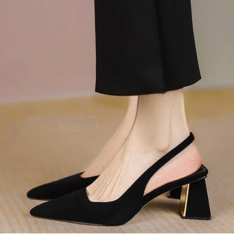 Women Pumps Black High Heels Shoes Sandals Summer 2023 New Party Sexy Thick Mules Shoes Slippers Ladies Wedding Zapatos Tacones