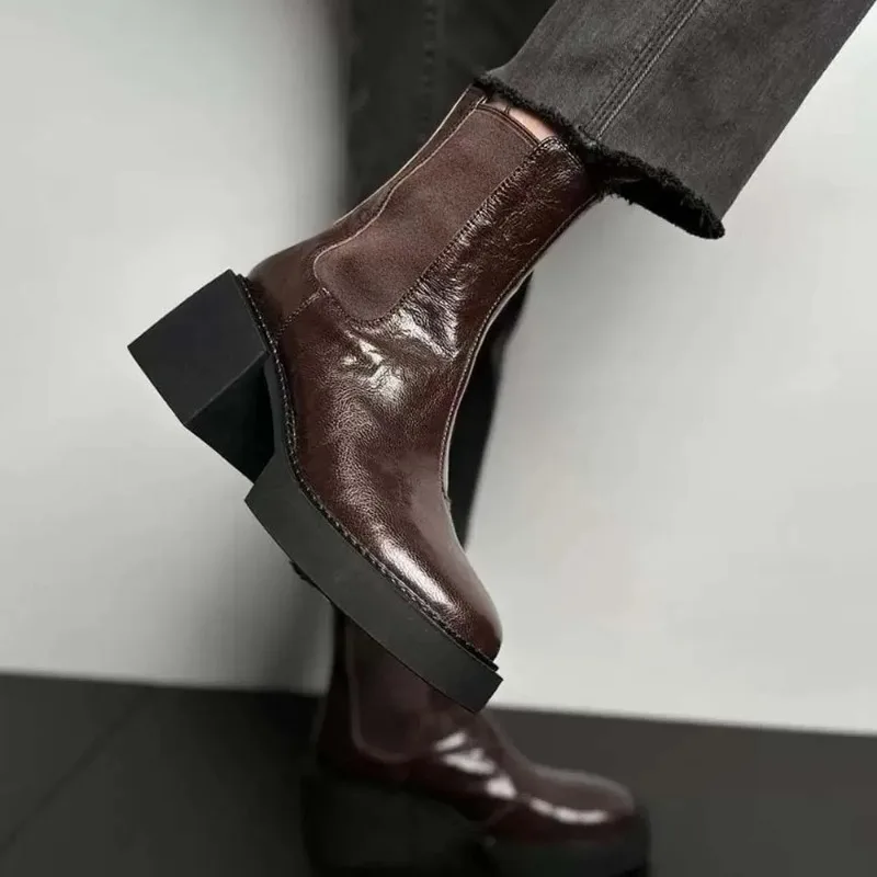 Spring and Autumn Women's Thick Bottom Ankle Boots Fashion Side Zipper Short Boots Women's Elegant Square High Heels