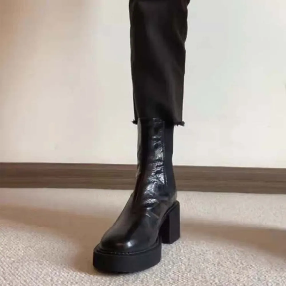 Spring and Autumn Women's Thick Bottom Ankle Boots Fashion Side Zipper Short Boots Women's Elegant Square High Heels