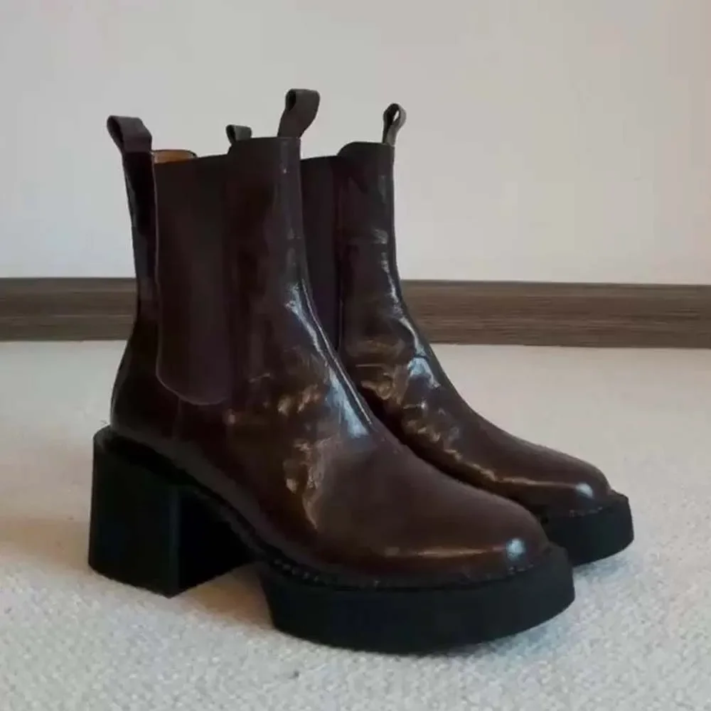 Spring and Autumn Women's Thick Bottom Ankle Boots Fashion Side Zipper Short Boots Women's Elegant Square High Heels