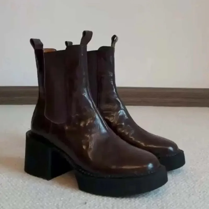 Spring and Autumn Women's Thick Bottom Ankle Boots Fashion Side Zipper Short Boots Women's Elegant Square High Heels