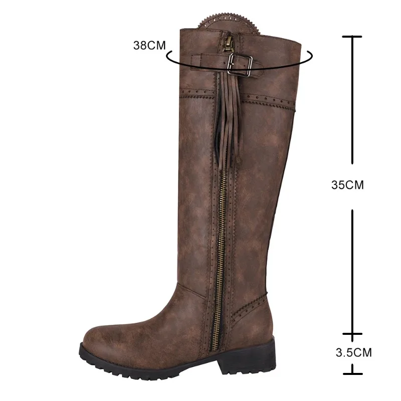 Vintage Knee High Boots Women Shoes Casual Brown Black Riding Boots Flats Autumn Winter Boots Shoes Woman Large Size 44