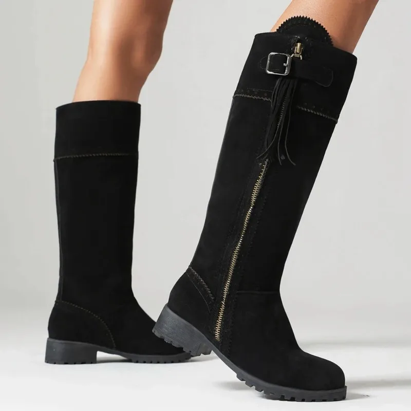 Vintage Knee High Boots Women Shoes Casual Brown Black Riding Boots Flats Autumn Winter Boots Shoes Woman Large Size 44