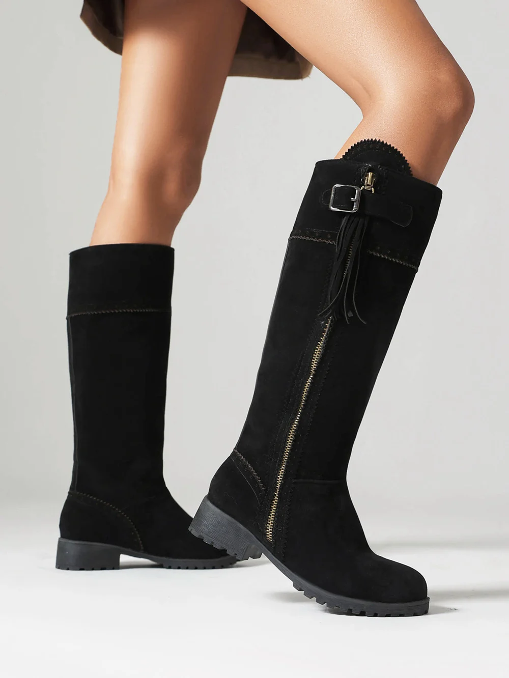 Vintage Knee High Boots Women Shoes Casual Brown Black Riding Boots Flats Autumn Winter Boots Shoes Woman Large Size 44