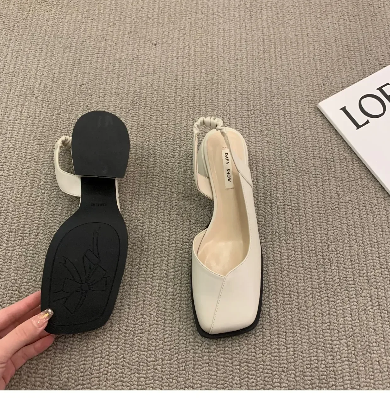 Summer Elegant Ladies Sandals Fashion Ladies Elastic Band Flat Heel Women Shallow Party Shoes Square Heel 35-40 Square Toe