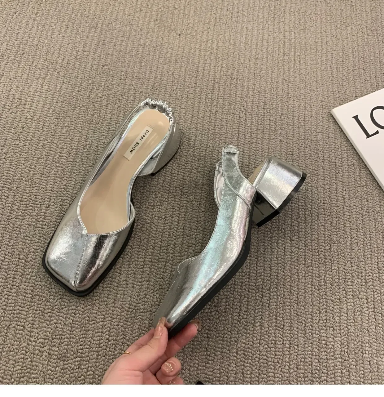 Summer Elegant Ladies Sandals Fashion Ladies Elastic Band Flat Heel Women Shallow Party Shoes Square Heel 35-40 Square Toe