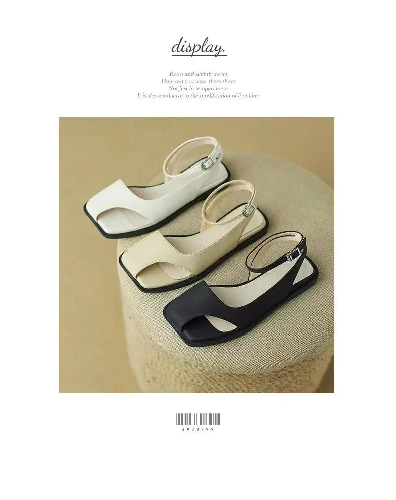 Summer Elegant Ladies Sandals Fashion Ladies Elastic Band Flat Heel Women Shallow Party Shoes Square Heel 35-40 Square Toe