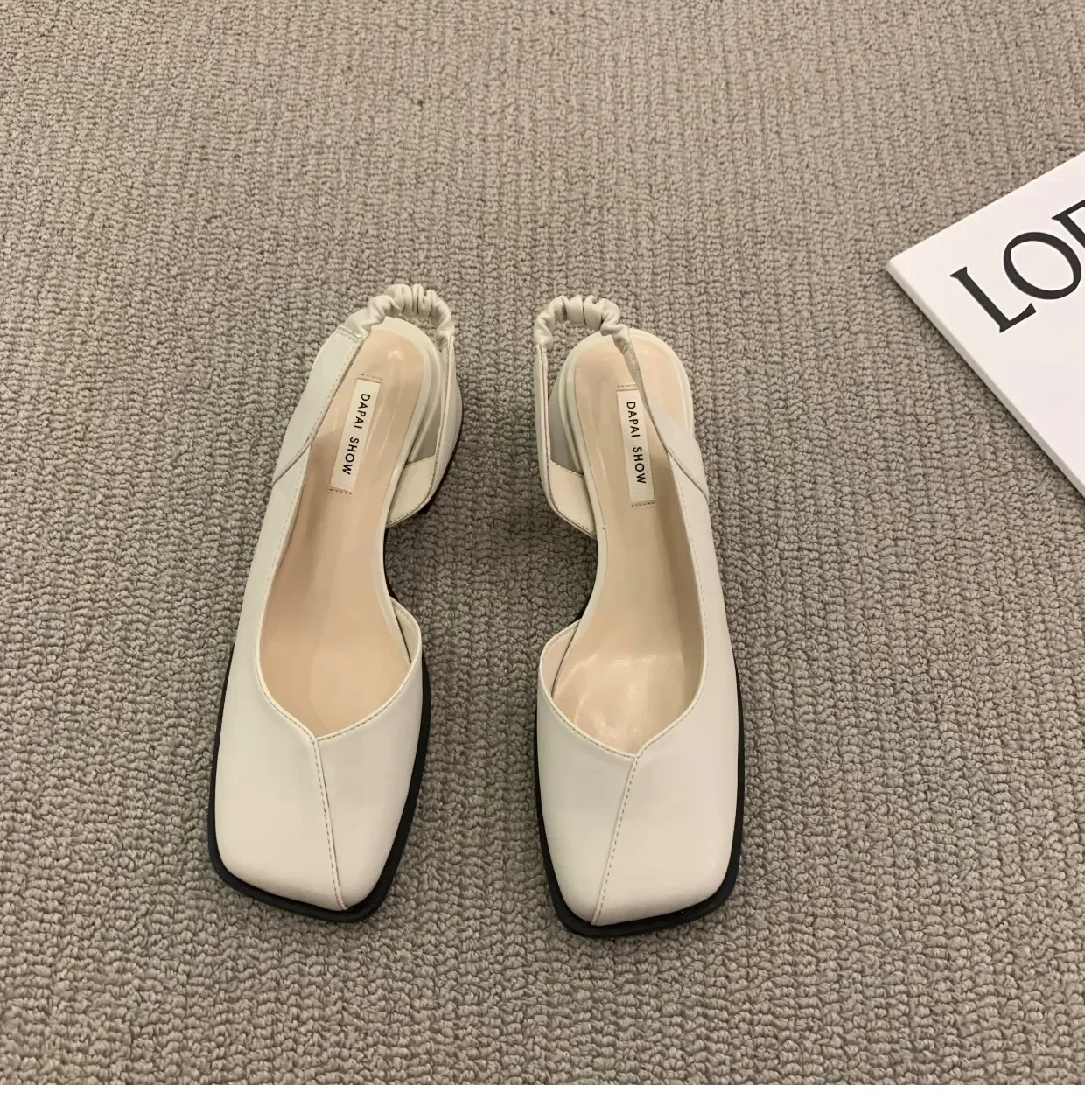Summer Elegant Ladies Sandals Fashion Ladies Elastic Band Flat Heel Women Shallow Party Shoes Square Heel 35-40 Square Toe