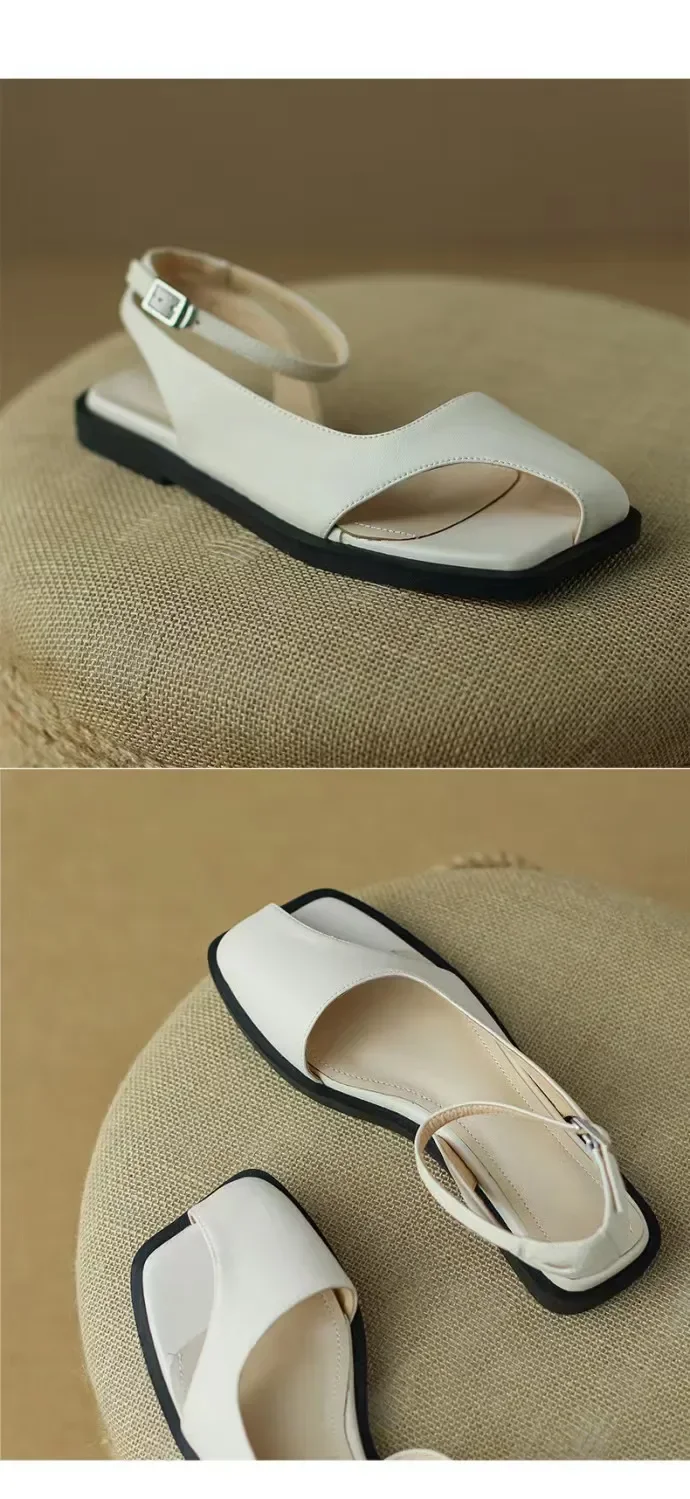 Summer Elegant Ladies Sandals Fashion Ladies Elastic Band Flat Heel Women Shallow Party Shoes Square Heel 35-40 Square Toe