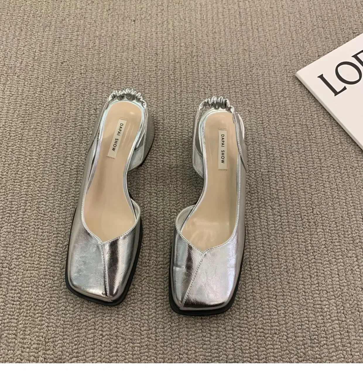 Summer Elegant Ladies Sandals Fashion Ladies Elastic Band Flat Heel Women Shallow Party Shoes Square Heel 35-40 Square Toe