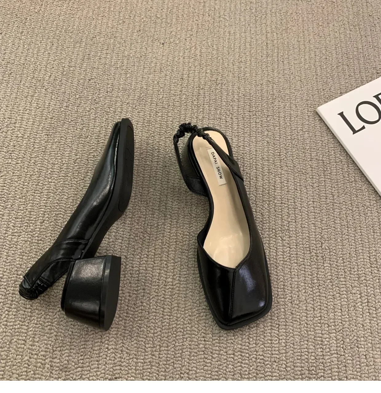 Summer Elegant Ladies Sandals Fashion Ladies Elastic Band Flat Heel Women Shallow Party Shoes Square Heel 35-40 Square Toe