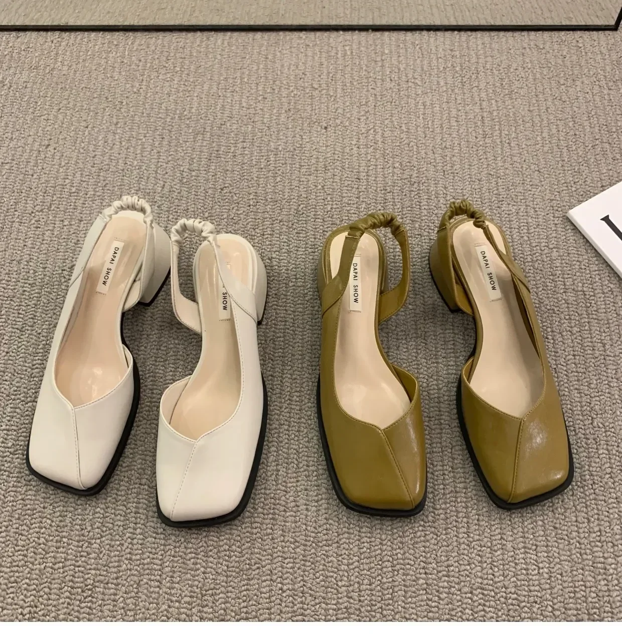 Summer Elegant Ladies Sandals Fashion Ladies Elastic Band Flat Heel Women Shallow Party Shoes Square Heel 35-40 Square Toe