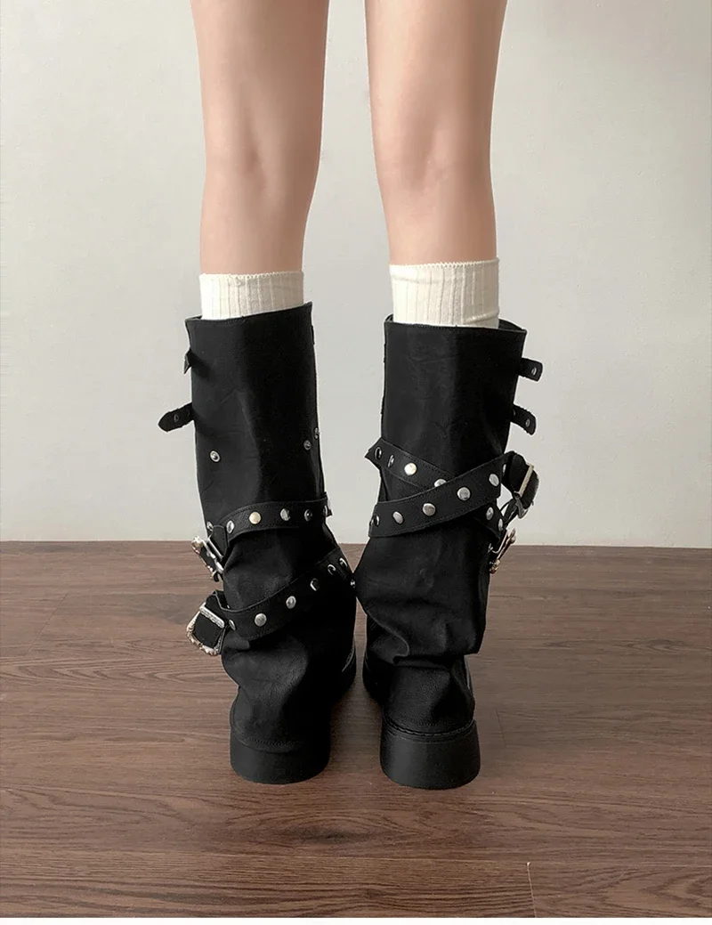 Designer Rivet Women Trouser Legs High Boots Fashion Punk Style Shoes Autumn Winter Thick Heel Ladies Knight Long Booties