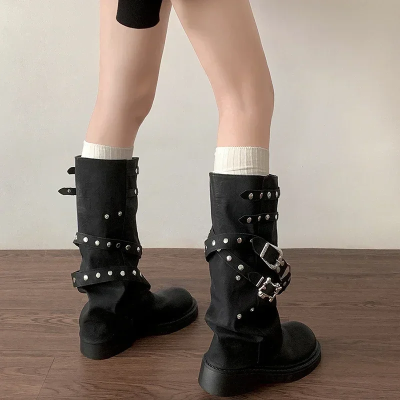 Designer Rivet Women Trouser Legs High Boots Fashion Punk Style Shoes Autumn Winter Thick Heel Ladies Knight Long Booties