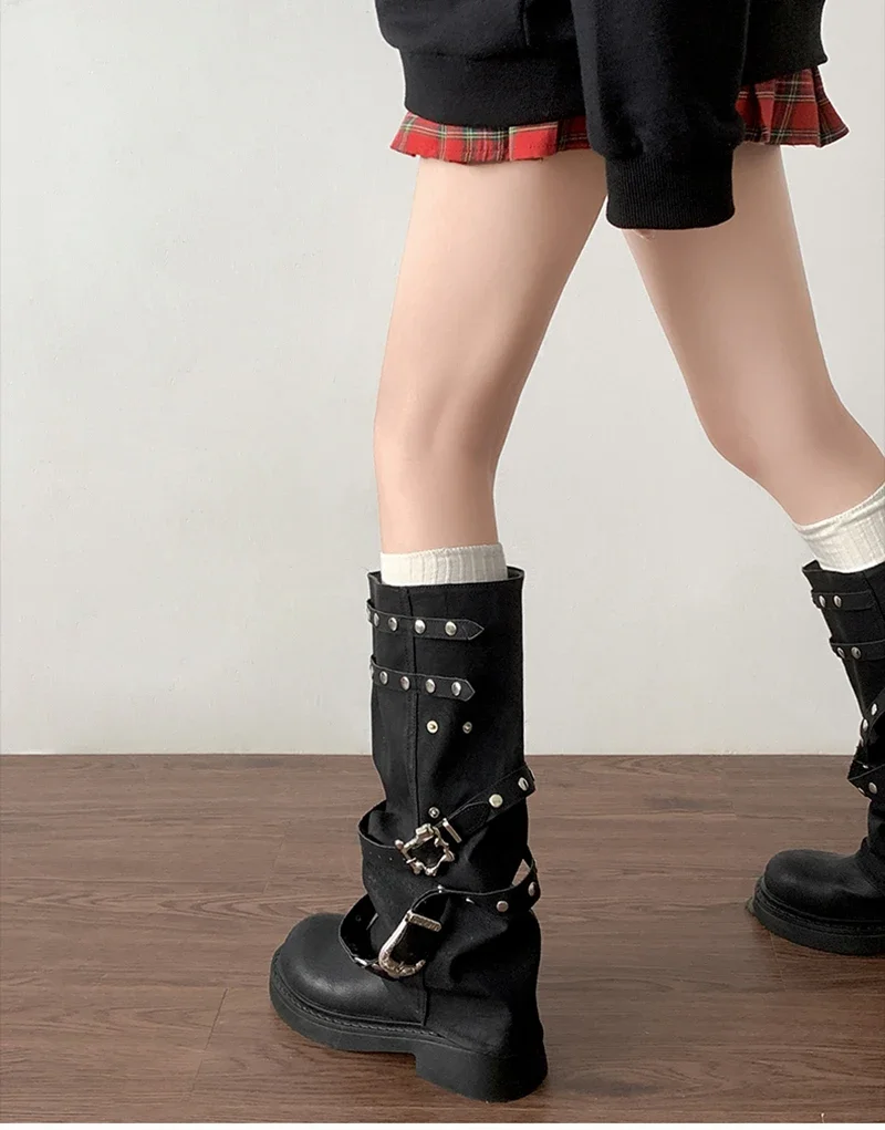 Designer Rivet Women Trouser Legs High Boots Fashion Punk Style Shoes Autumn Winter Thick Heel Ladies Knight Long Booties