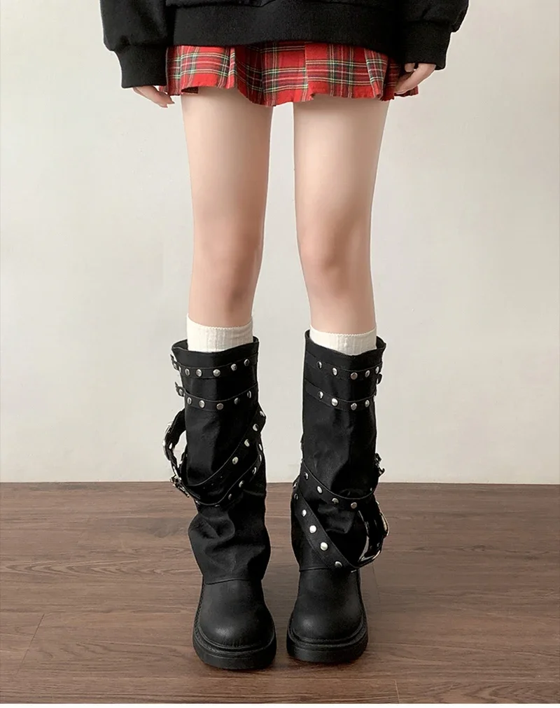 Designer Rivet Women Trouser Legs High Boots Fashion Punk Style Shoes Autumn Winter Thick Heel Ladies Knight Long Booties