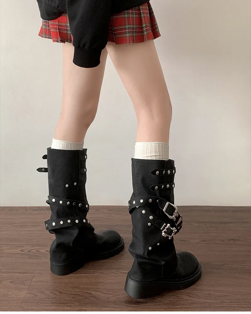 Designer Rivet Women Trouser Legs High Boots Fashion Punk Style Shoes Autumn Winter Thick Heel Ladies Knight Long Booties