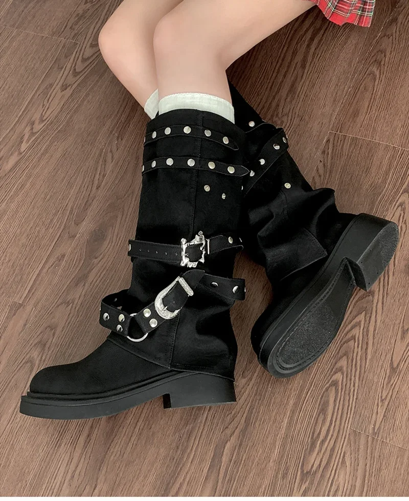 Designer Rivet Women Trouser Legs High Boots Fashion Punk Style Shoes Autumn Winter Thick Heel Ladies Knight Long Booties