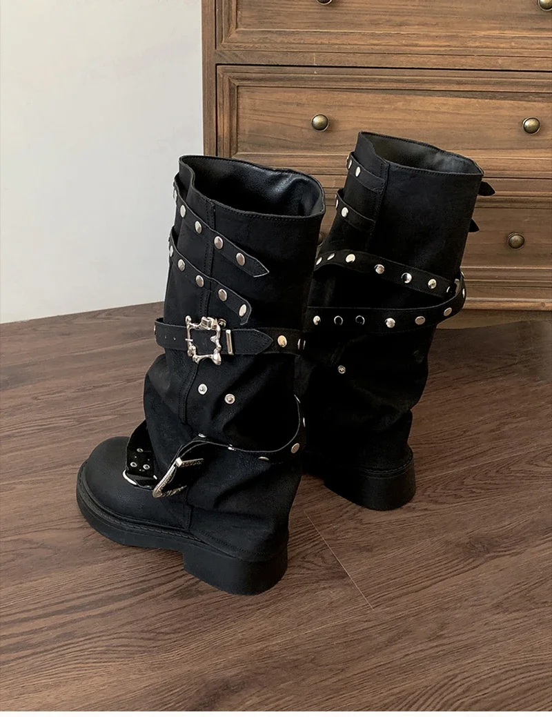 Designer Rivet Women Trouser Legs High Boots Fashion Punk Style Shoes Autumn Winter Thick Heel Ladies Knight Long Booties