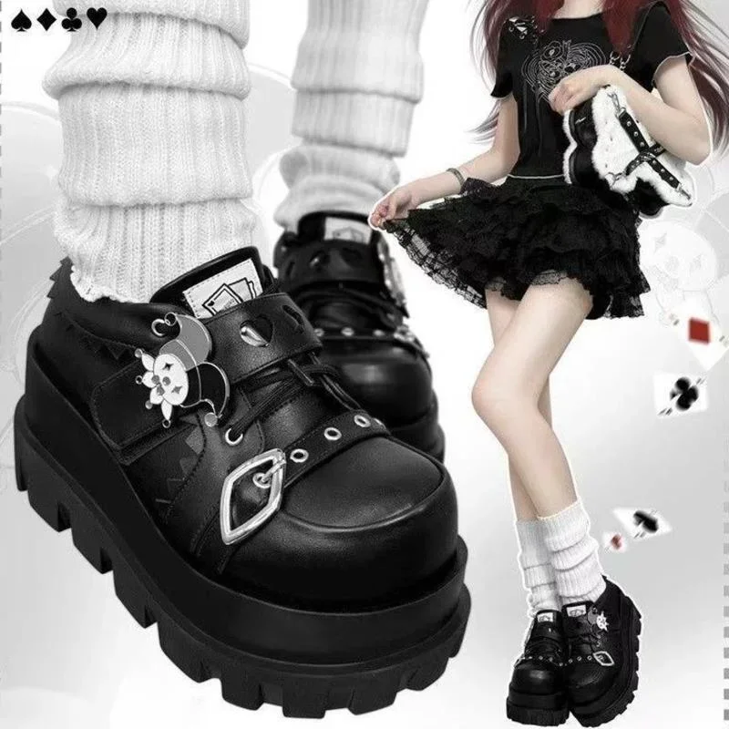 JK Cake Shoes Japan Lolita Denim Cosplay Kawaii Punk High Heels Thick Soled Girl Sponge Shoes Increase Height 5-8cm Cake Shoes