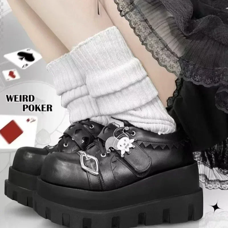 JK Cake Shoes Japan Lolita Denim Cosplay Kawaii Punk High Heels Thick Soled Girl Sponge Shoes Increase Height 5-8cm Cake Shoes