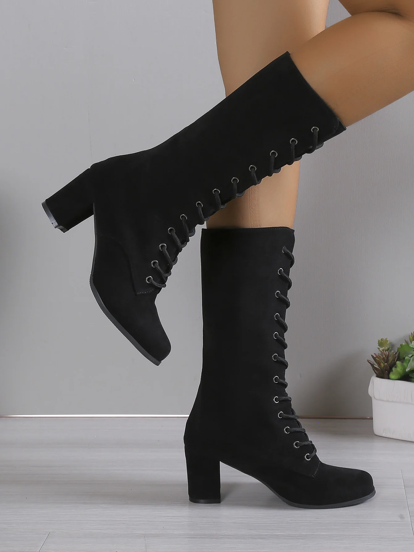 New Wedges Ankle Boots for Women Pointed Toe High Heels Women Shoes Leather Metal Decor Boots Women Fashion Botas De Mujer