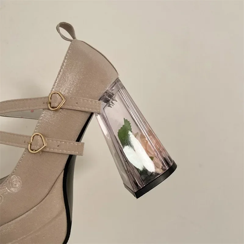 2025 Summer Fashion Mary Janes Women's High Heels Buckle Strap Party Pumps Women Bow Tie Shallow Chunky Heel Platform Shoes