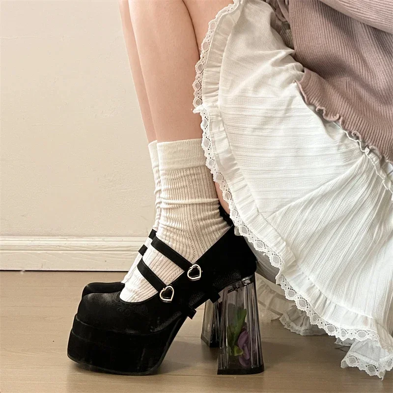 2025 Summer Fashion Mary Janes Women's High Heels Buckle Strap Party Pumps Women Bow Tie Shallow Chunky Heel Platform Shoes