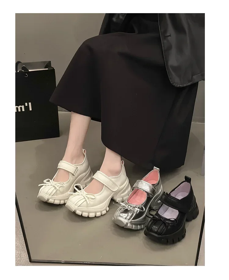 Women Casual Silver Platform Ballet Shoes Thick Sole Sneakers New Summer Fashion Single Shoes Woman Platform Mary Jane Pumps