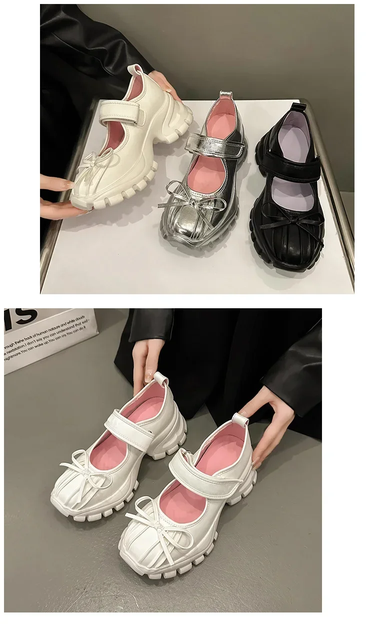 Women Casual Silver Platform Ballet Shoes Thick Sole Sneakers New Summer Fashion Single Shoes Woman Platform Mary Jane Pumps