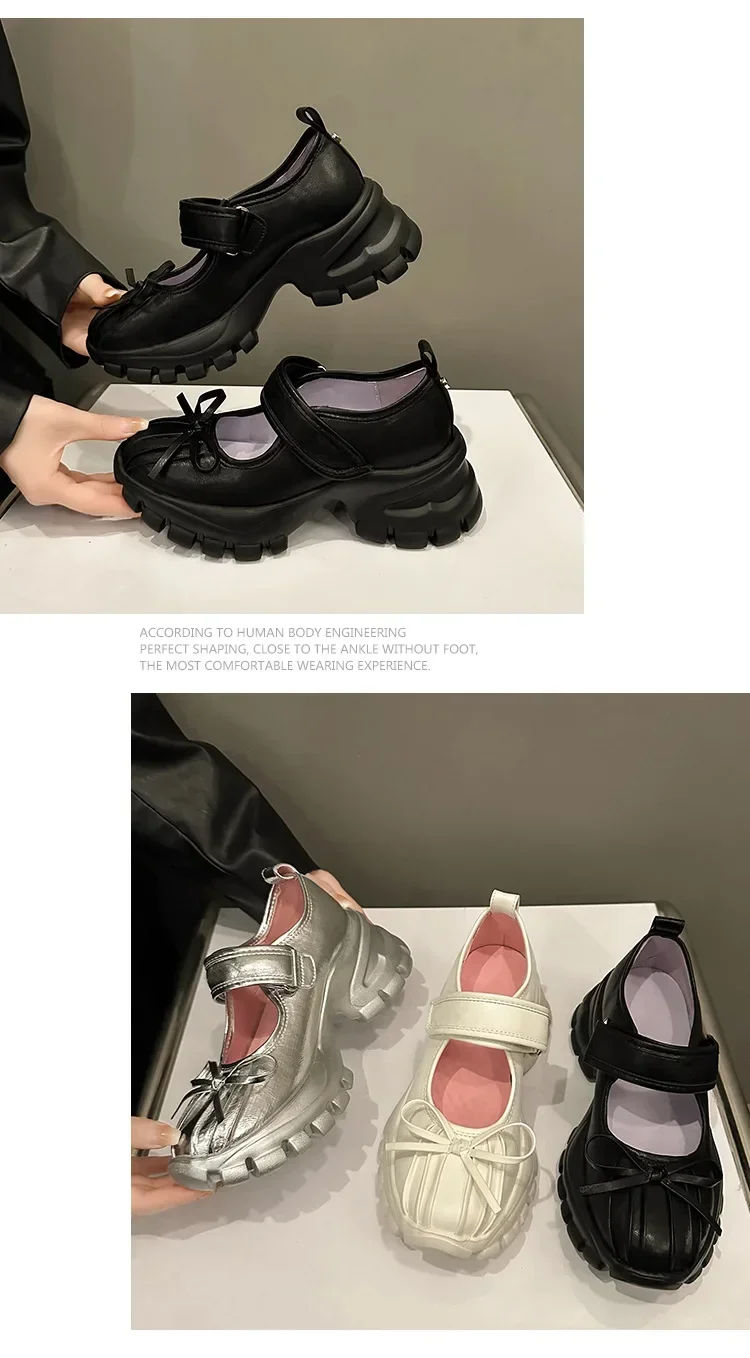 Women Casual Silver Platform Ballet Shoes Thick Sole Sneakers New Summer Fashion Single Shoes Woman Platform Mary Jane Pumps