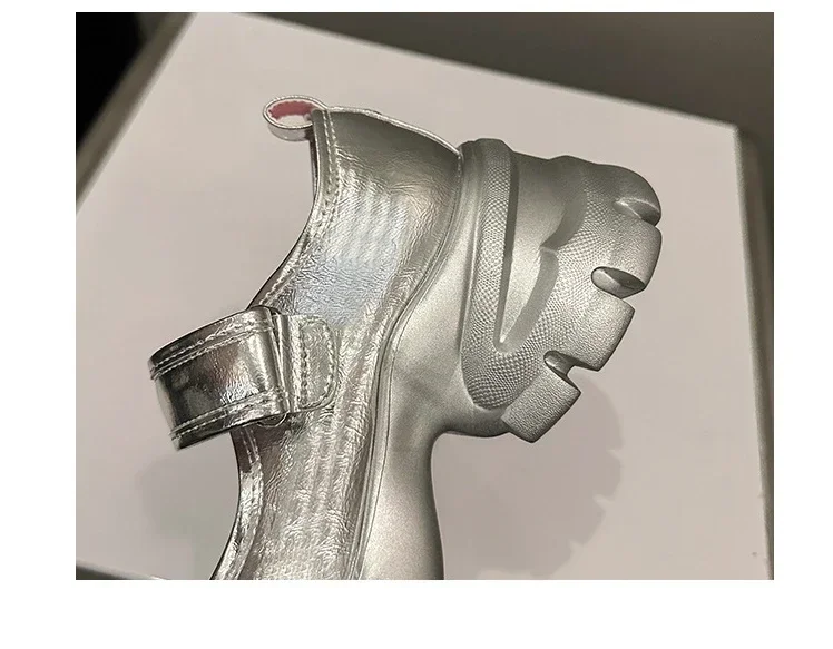 Women Casual Silver Platform Ballet Shoes Thick Sole Sneakers New Summer Fashion Single Shoes Woman Platform Mary Jane Pumps