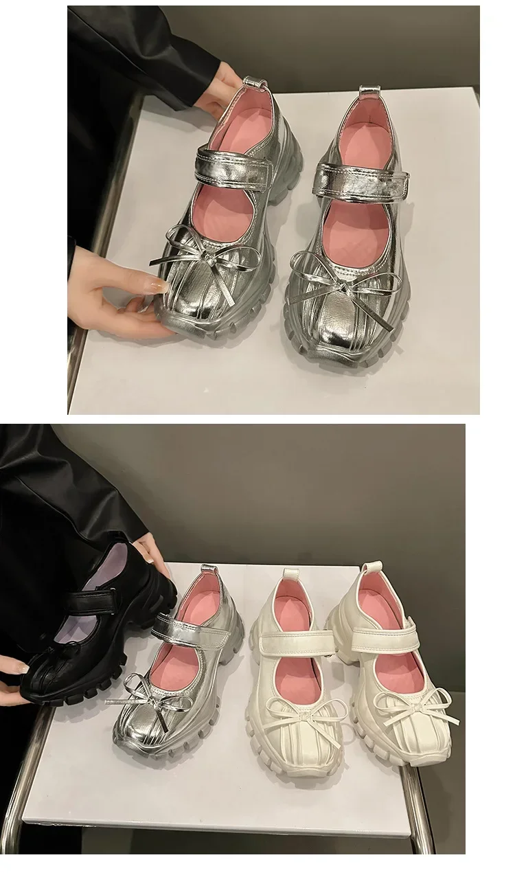 Women Casual Silver Platform Ballet Shoes Thick Sole Sneakers New Summer Fashion Single Shoes Woman Platform Mary Jane Pumps