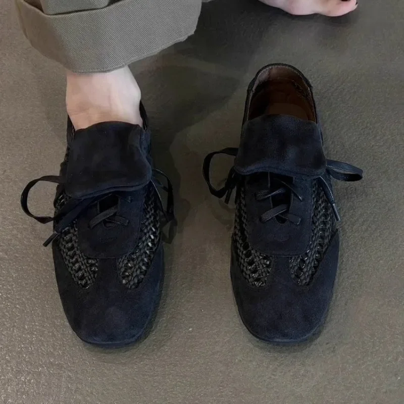 Women's Soft Sole Soft Sneaker Fall New Round Toe Deep Mouth Suede Open Toe Front Lace-Up Non-Slip Flats Women's Soft Sole Soft Sneaker Fall New Round Toe Deep Mouth Suede Open Toe Front Lace-Up Non-Slip Flats