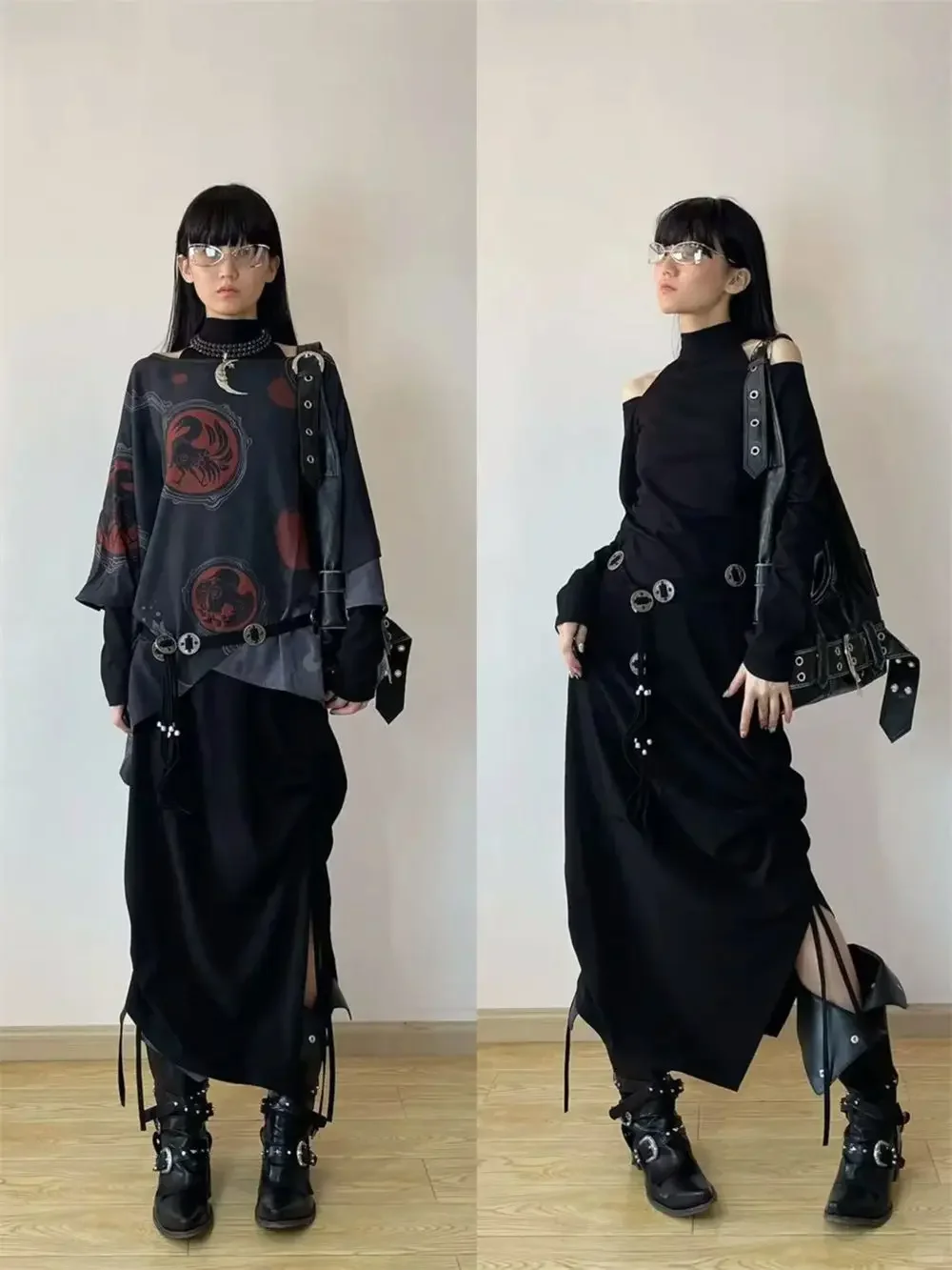 Wasteland Punk style Gothic Black Vintage Motorcycles Boots for Women Pointy Toe Rivets Western Boot Shoes