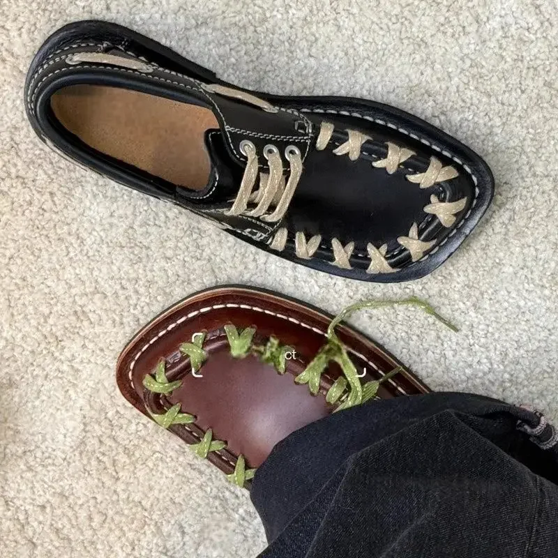 Flats Women Shoes Lace Up Leather Classic Shoes Designer Brand Sneakers 2025 Summer Fad Trend Retro Oxford