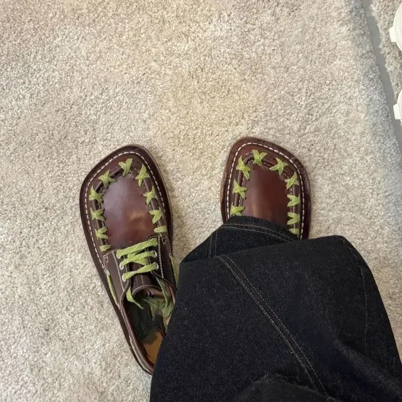 Flats Women Shoes Lace Up Leather Classic Shoes Designer Brand Sneakers 2025 Summer Fad Trend Retro Oxford