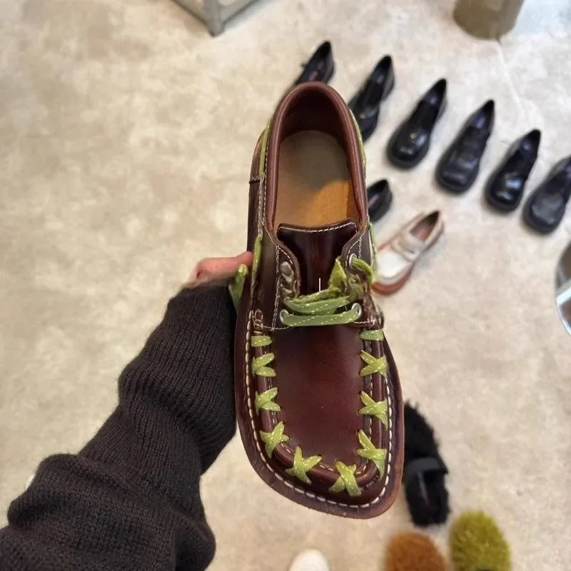 Flats Women Shoes Lace Up Leather Classic Shoes Designer Brand Sneakers 2025 Summer Fad Trend Retro Oxford Flats Women Shoes Lace Up Leather Classic Shoes Designer Brand Sneakers 2025 Summer Fad Trend Retro Oxford