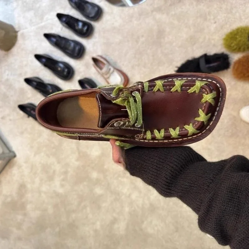 Flats Women Shoes Lace Up Leather Classic Shoes Designer Brand Sneakers 2025 Summer Fad Trend Retro Oxford Flats Women Shoes Lace Up Leather Classic Shoes Designer Brand Sneakers 2025 Summer Fad Trend Retro Oxford