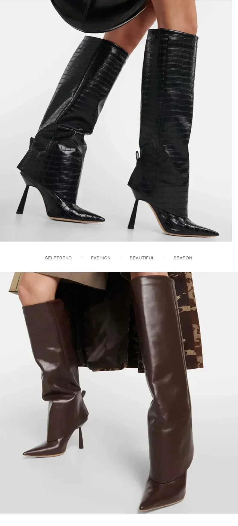 New Design Women Knee-High Boots Fashion Pointed Toe Thin High Heels Shoes Autumn Winter Ladies Long Booties