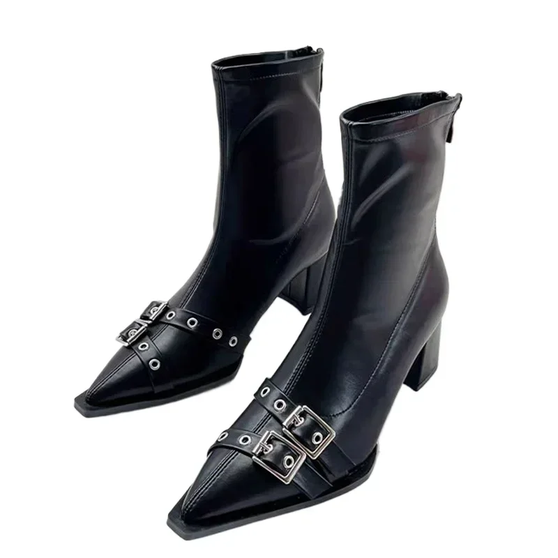 High Heels Ankle Boots Women Chunky Pointed Toe Leather Shoes Woman 2025 Trend Winter Pumps Goth Fashion Chelsea High Heels Ankle Boots Women Chunky Pointed Toe Leather Shoes Woman 2025 Trend Winter Pumps Goth Fashion Chelsea