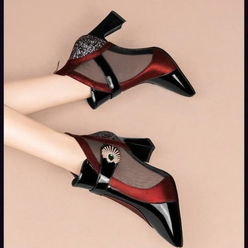 New Black High Heels Pointed Pumps Shoes Heel Sandal for Women Sexy Luxury Female Shoes Breathable Summer Heels Footwear