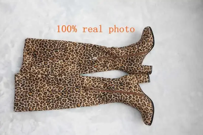 Faux Suede Boots Leopard Women Sexy Long Boots Over The Knee Thigh High Pointed Toe Chunky Heel Zipper Pull on 43 Faux Suede Boots Leopard Women Sexy Long Boots Over The Knee Thigh High Pointed Toe Chunky Heel Zipper Pull on 43
