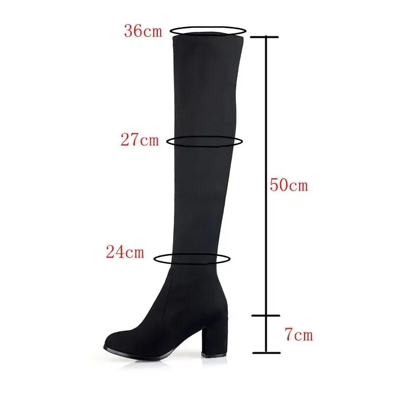 Faux Suede Boots Leopard Women Sexy Long Boots Over The Knee Thigh High Pointed Toe Chunky Heel Zipper Pull on 43