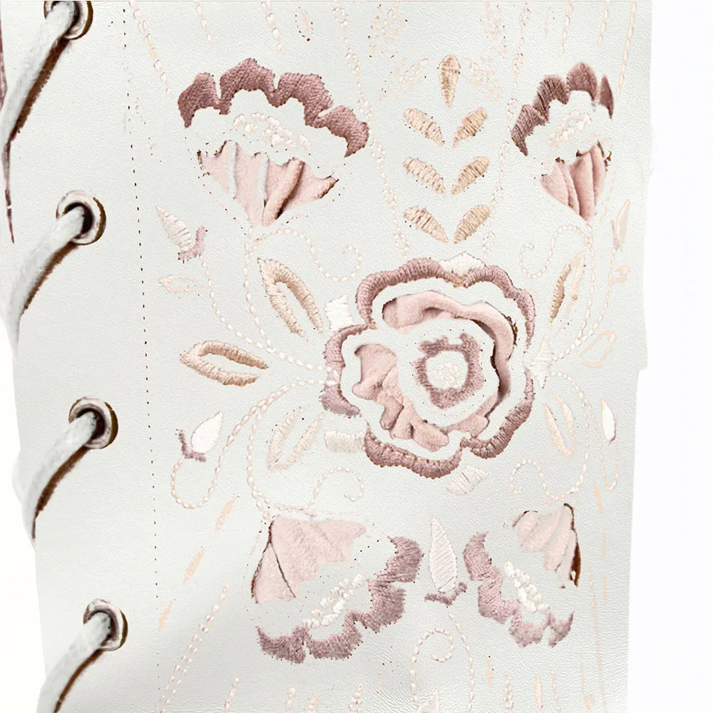 2025 Women's Retro Embroidery Western Cowboy Long Boots Fashion Lace-up Chunky Heels Zip Pointed Toe Knee Riding Boots 35-43Size