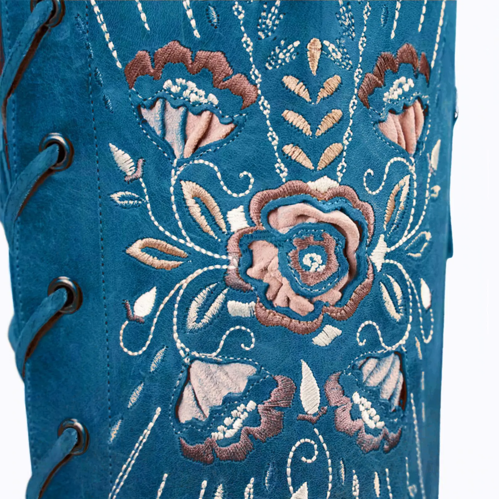 2025 Women's Retro Embroidery Western Cowboy Long Boots Fashion Lace-up Chunky Heels Zip Pointed Toe Knee Riding Boots 35-43Size